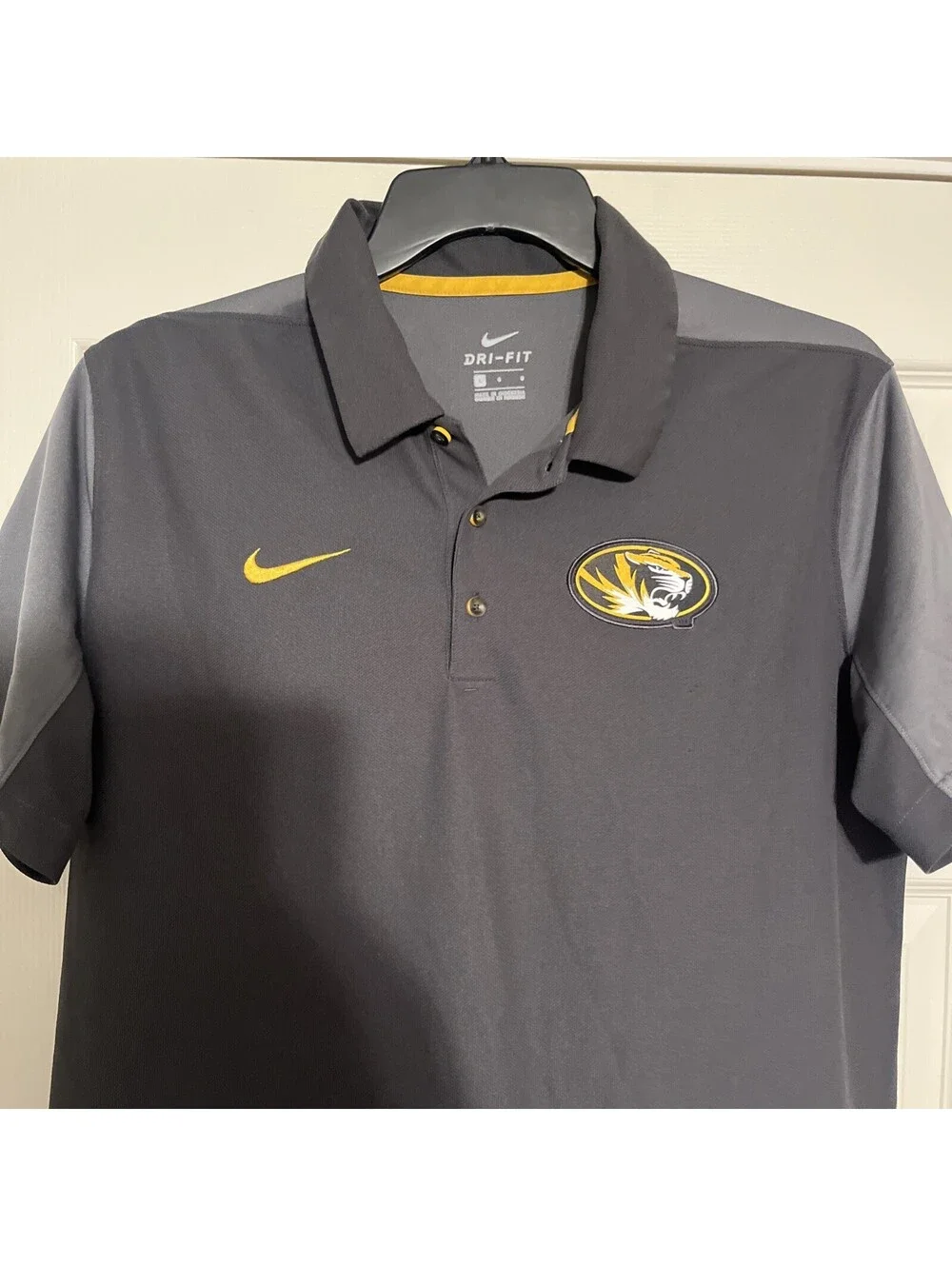 Nike Dri-Fit Polo Large Shirt Men's Gray Colorblock MIZZOU Missouri Tiger Clean!